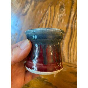 Handmade Ceramic Glazed Miniature Vase With Red & Blue Drip Design